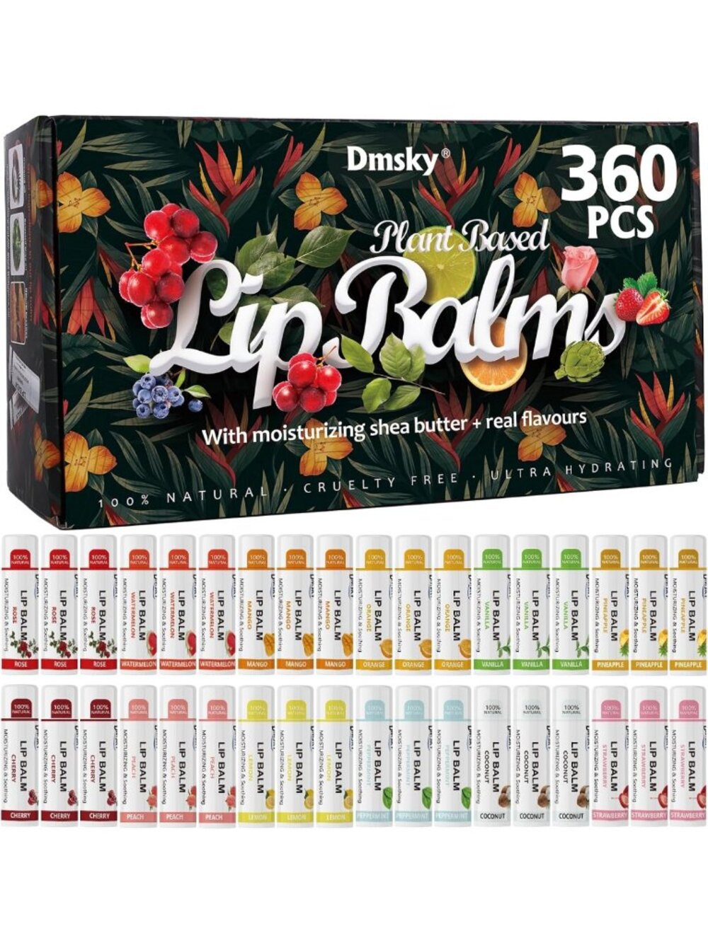 Hydrating Fruit Lip Balm Variety Pack - 360 Count, Perfect for Men, Women & Kids